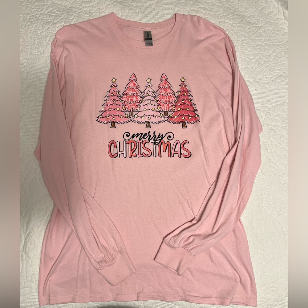Gildan Light Pink Christmas Tree Women's Long Sleeve Tee